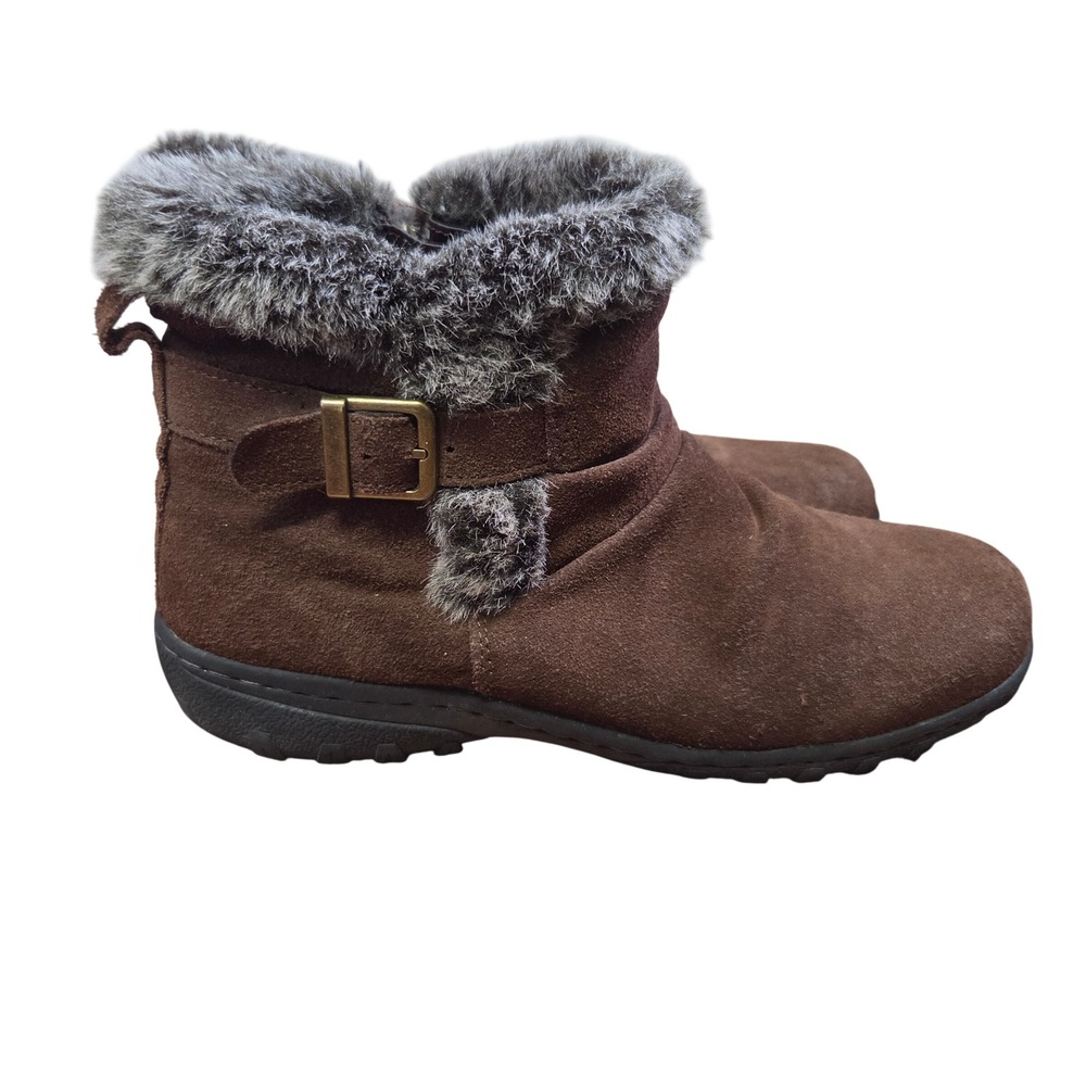 KHOMBU Womens Lindsey Brown Suede Zip Buckle Faux Fur Bootie Size 10